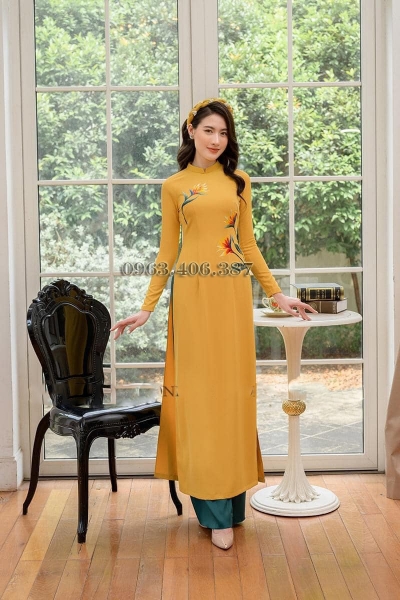 Áo dài truyền thống nữ họa tiết hoa thêu
