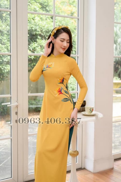 Áo dài truyền thống nữ họa tiết hoa thêu