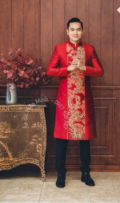 Áo dài cưới cặp họa tiết Long Phụng