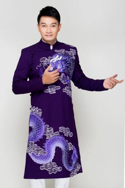 Áo dài nam cách tân họa tiết rồng nam tính