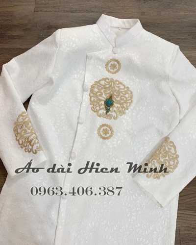 Áo dài cưới cặp màu trắng Gấm cao cấp