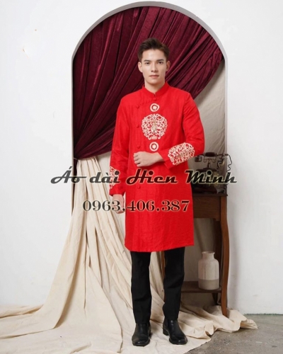 Áo dài cưới cặp màu đỏ đơn giản