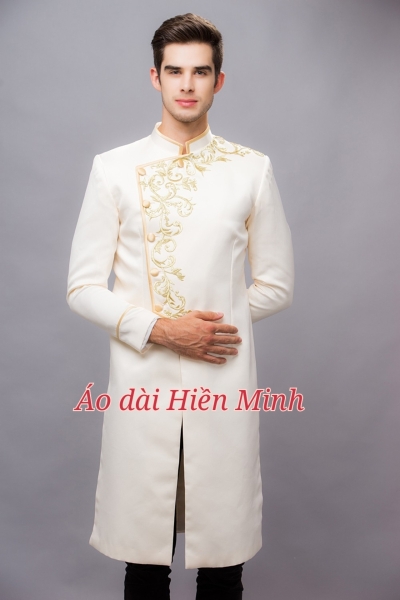 Áo dài nam cách điệu họa tiết thêu tinh tế