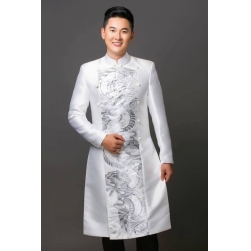 ÁO DÀI CÁCH TÂN NAM HỌA TIẾT RỒNG VẼ TAY CAO CẤP